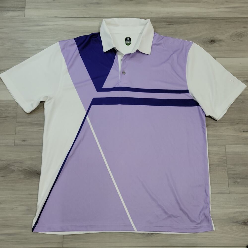 PGA Tour Polo Shirt Men's XL White/Purple 3 Button